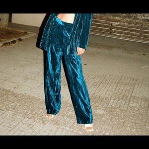 BRAND NEW Blue Crushed Velvet Wide Leg Pant
